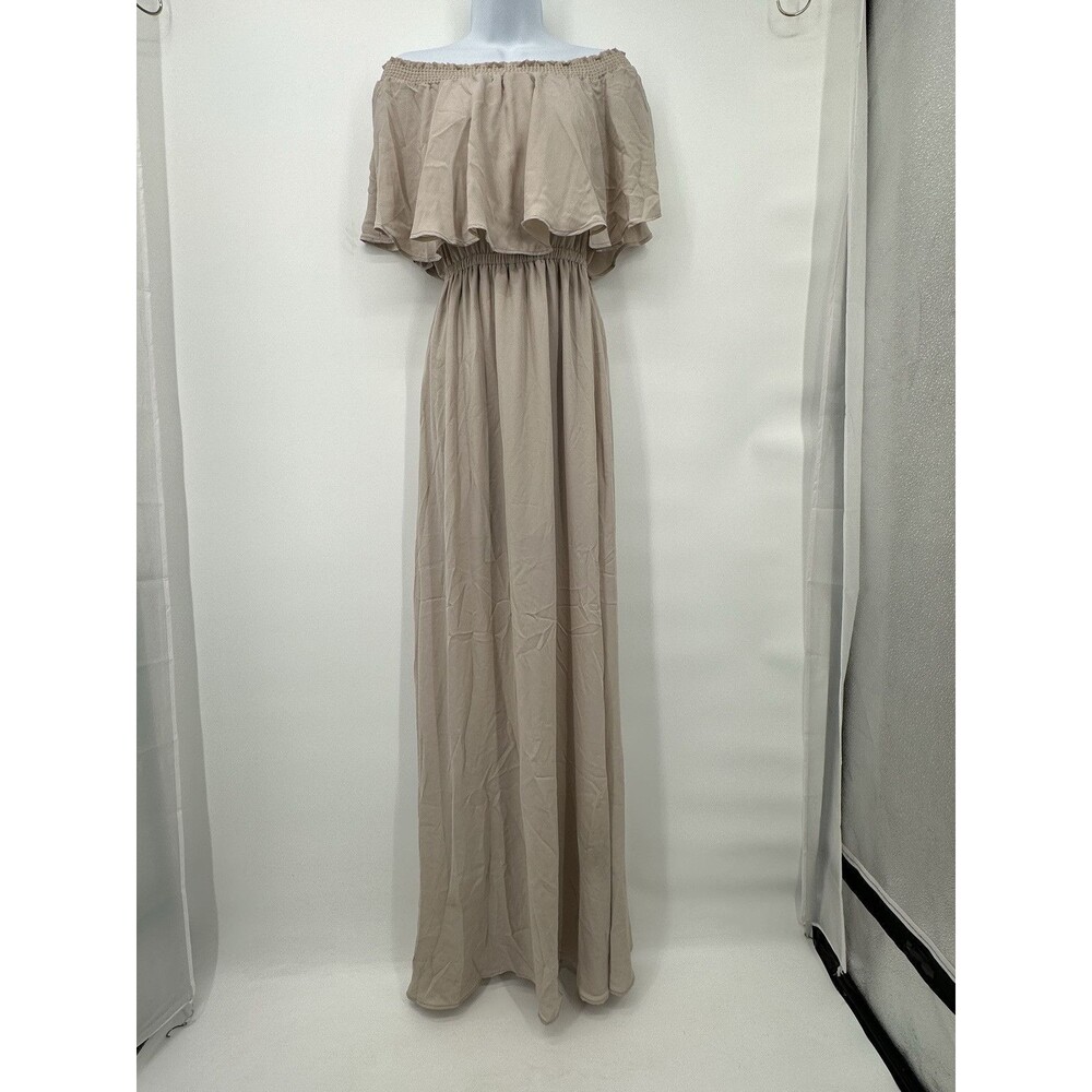 Show me your Mumu off the shoulder hacienda Tan  White‎ Tan  maxi dress sz S